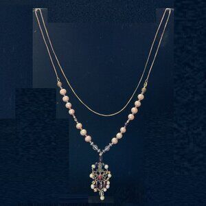 24” 24kt gold over sterling silver genuine freshwater pink pearl necklace